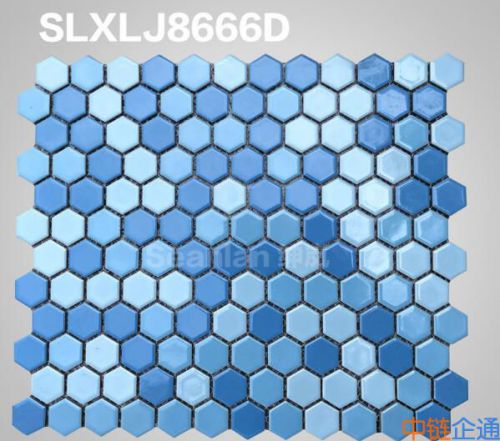 小六角浅蓝三色 高端泳池马赛克 SLXLJ8666D 泳池瓷砖