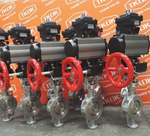 阀门国标PN10-DN100对夹式硬密封不锈钢304气动蝶阀