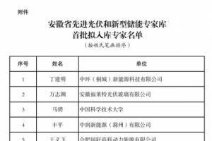 安徽省先进光伏和新型储能专家库首批拟入库专家名单公示