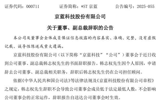 京蓝科技副总裁辞职