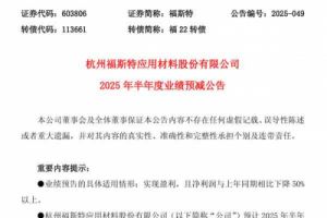 福斯特：预计2025年上半年净利润同比下降49.05%
